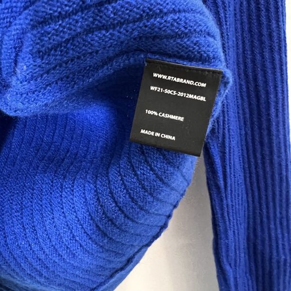 R+A Sweater Women’s XS Cashmere Royal Blue Ribbed Collared Pullover - Picture 4 of 7
